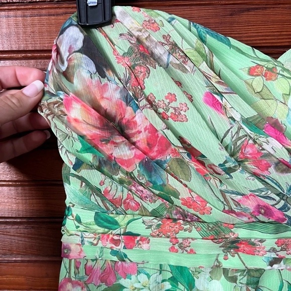 Jay Godfrey Lydia Green Floral Print Strapless Romper Shorts Size 6 Pleated - Picture 5 of 13